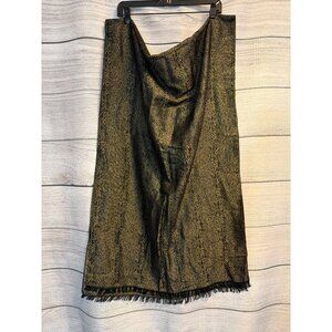 Badgley Mischka Black & Gold Animal Print Scarf With Fringe Trim